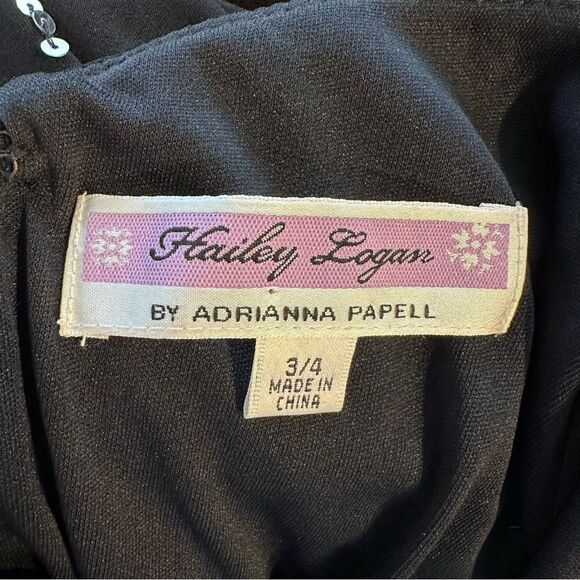 Hailey Logan by Adrianna Papell Black Embellished Gown Criss Cross Back Size 3/4 - Picture 15 of 16